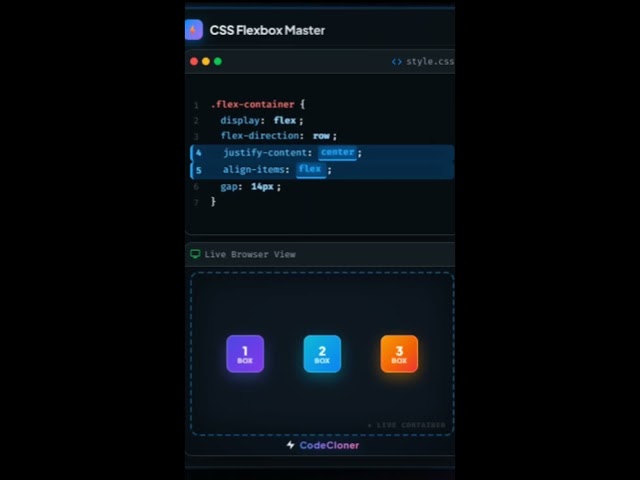 CSS Flexbox Explained Visually 🔥 | justify-content Animation | HTML & CSS #Shorts #codecloner #tech