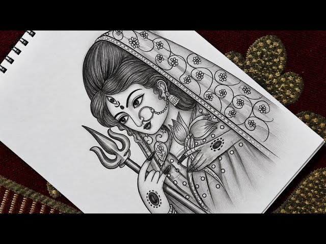 Beautiful Maa Durga Pencil Sketch Drawing | Easy Goddess Drawing Step by Step | Navratri Special