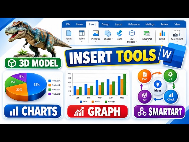 SmartArt, 3D Models, Graphs & Charts in MS Word | Insert Tab Tools in MS Word