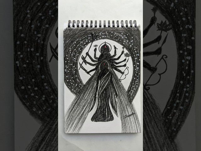 Durga maa drawing🙏🏻🖤|Easy Step by Step Maa Durga#shorts #art#drawing #shortsfeed#maadurga#durgapuja