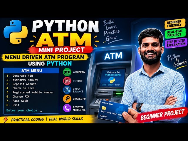 Python ATM Mini Project | Menu Driven ATM Program Using Python | Beginner Project