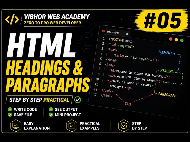 HTML Headings & Paragraphs | Step by Step Practical Tutorial | Day 5