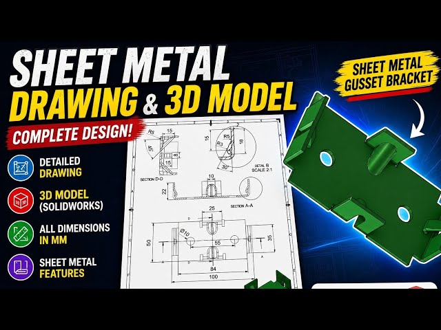 Sheet Metal Gusset Bracket | 3D Modeling & Drawing in SOLIDWORKS | Step-by-Step Tutorial sheet metal