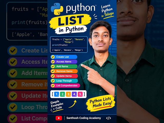 Python List Explained 🐍 | Python Lists in Telugu #Shorts