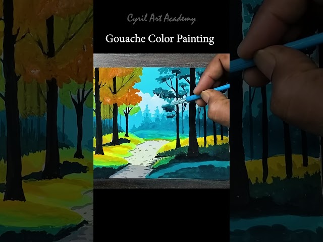 Beautiful Landscape Painting with Gouache | Nature Scenery Art | #painting #art #drawing #shorts