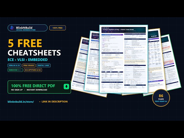5 Free Core ECE & VLSI Cheatsheets (86 Pages) | Verilog, FPGA, Digital, Embedded C | BlinkNBuild