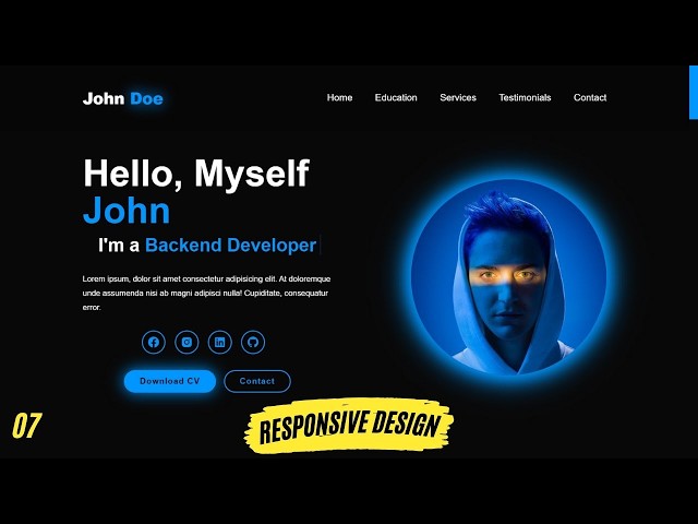 Complete Responsive Portfolio Website HTML CSS & JavaScript | Responsive Design using Media Queries