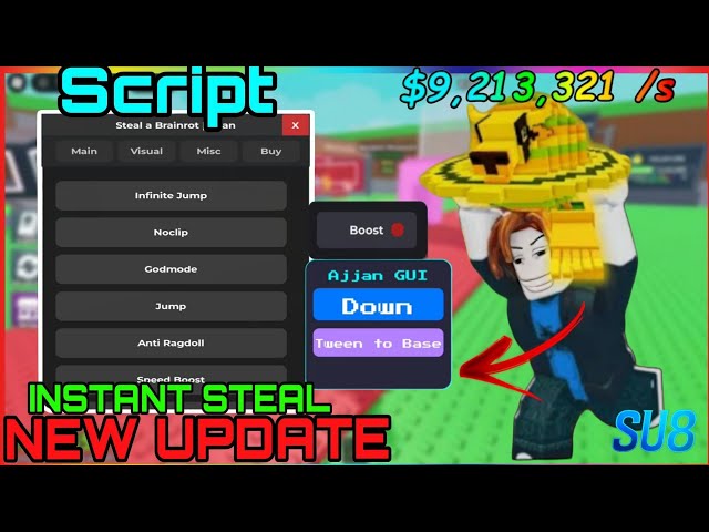 Steal a Brainrot Script GUI Hack | Instant Steal, Infinite Cash, Auto Lock Base + More!