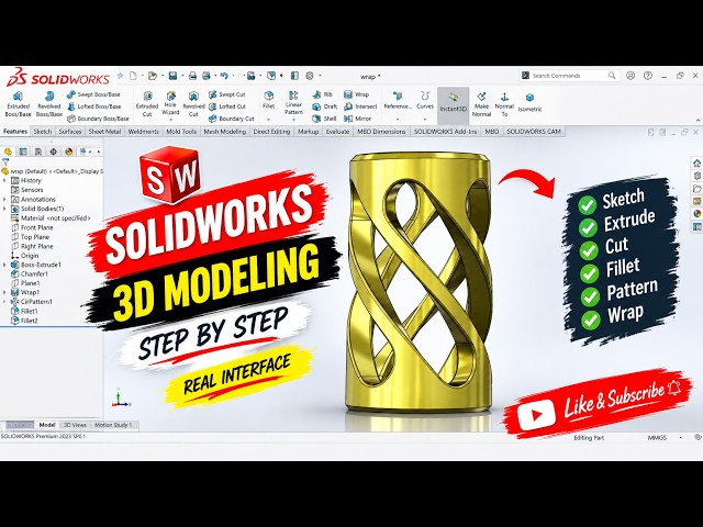SolidWorks 3D Modeling Tutorial | Twisted Lattice Part | Real Interface | Step by Step