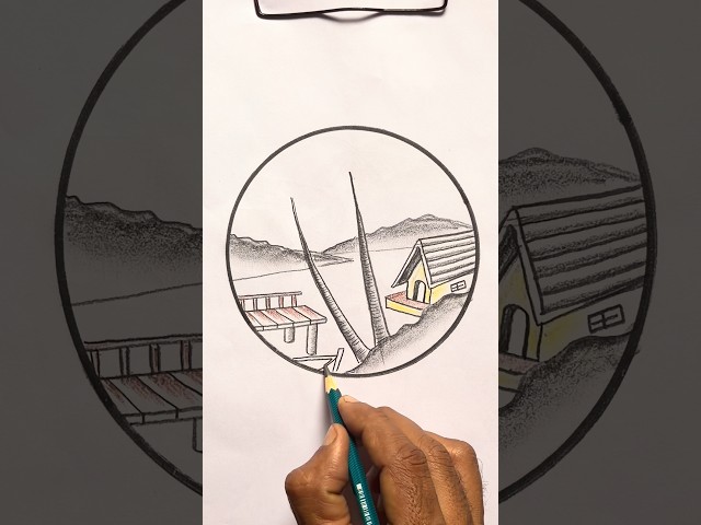 How to draw a scenery very easy ||🎨 #scenerydrawing #art #sketch