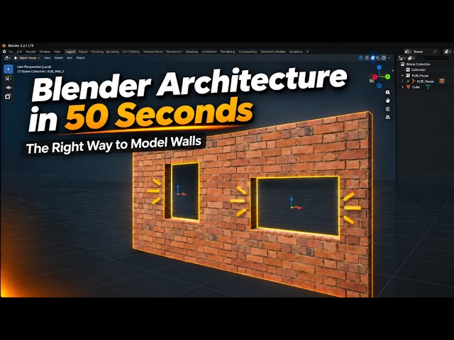 Blender Architecture in 50 Seconds — Wall + 2 Openings