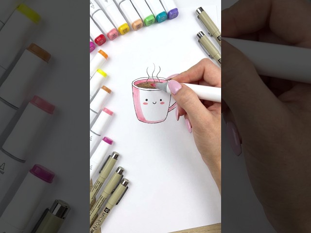 🩷☕ Sweet Pink Cup Aesthetic 🍓🌈 Adorable Drink Masterclass 🖼️ #shorts #drawing #RavlykArt