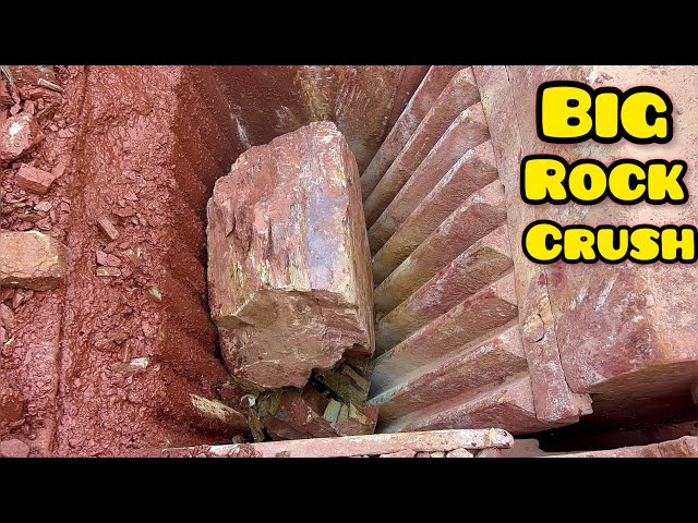Satisfying Red Stone Crushing Process ASMR Giant Rock Crushing ,Jaw Crusher in Action”#stonecrusher