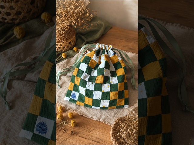 DIY patchwork drawstring bag #sewing #sewingtutorial #sewinghacks #sew #diy #sewingideas #patchwork