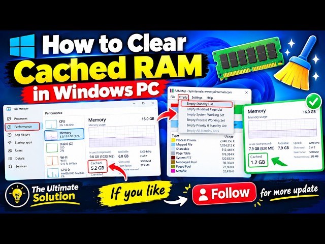 PC Slow Hai? RAM Cache Clear Karo!  Easy Method | Windows 10,11  2026 #viral #slow #fastpc #shorts 