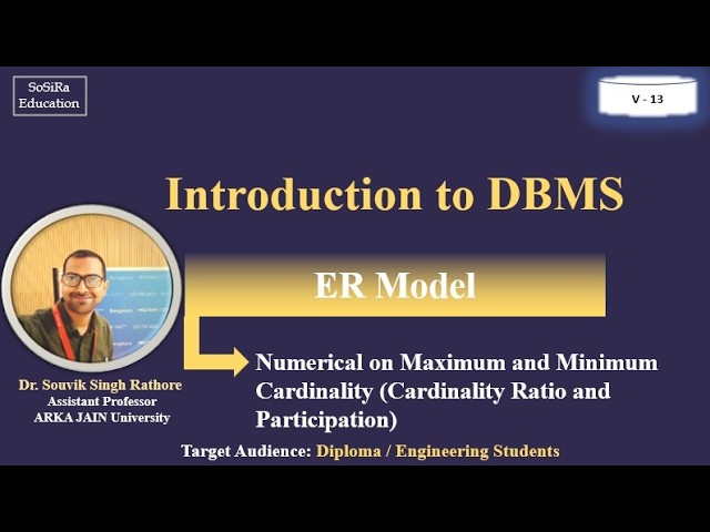 DBMS Tutorial #13 | ER Model Numerical | Maximum & Minimum Cardinality | Cardinality & Participation