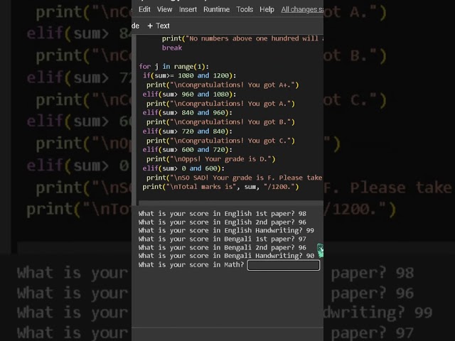 **🎓 Find Out Your Grade in Just 22 Lines of Code 🐍 | OceanAriz | #math #shorts #viral #trend**