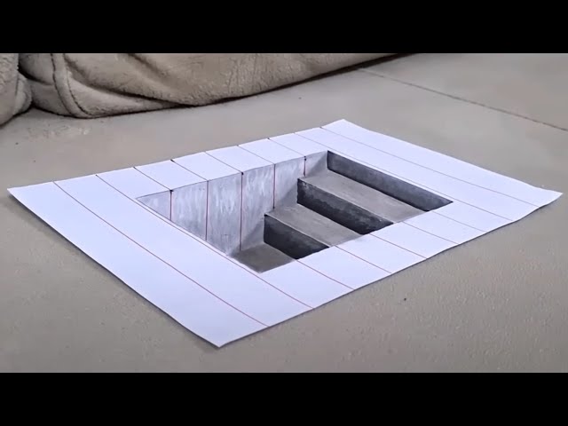 easy 3d drawing on paper stairs 3डी चित्र 3 boyutlu çizimler