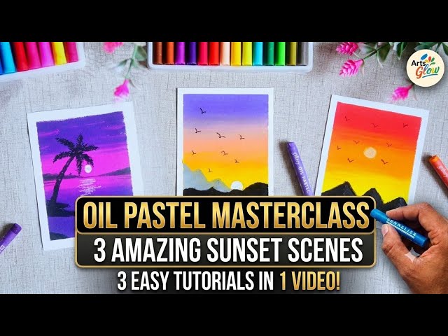 3 Easy Sunset Drawing Ideas for Beginners 🌅 Oil Pastel Masterclass