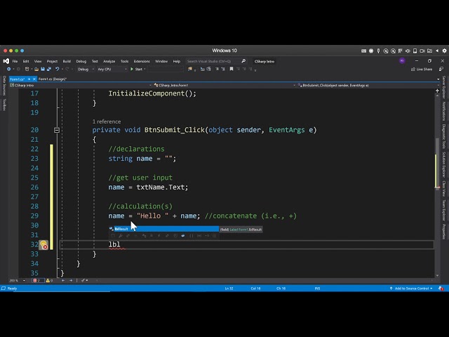 CS111 IntroToVisualStudio2019 05