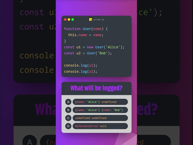 JS `new` vs. direct call: What's the output? 🤔 #JavaScript #CodingQuiz #WebDev