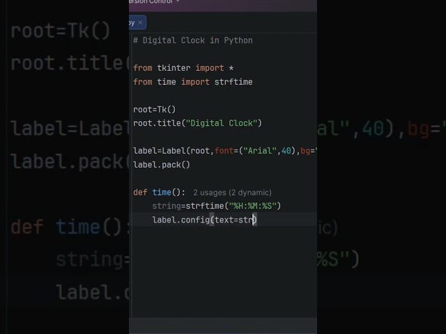 Digital Clock in Python. Follow for projects! #python #ai #coding #premcodes #DigitalClock #reels