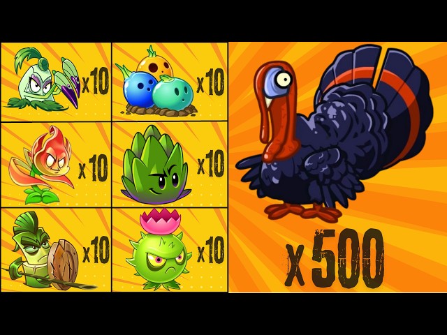 500 Turkey Zombies Vs All Plants Level 10 🤯 Who will win? | #pvz2 pvz 2 Battlez