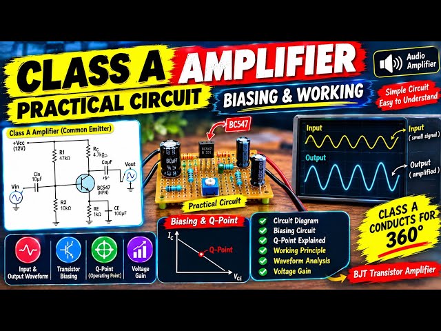 Class A Amplifier Practical Circuit | Biasing & Working Explained