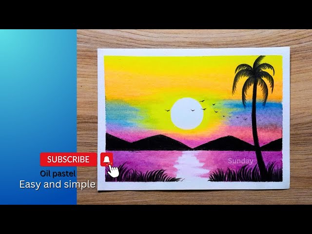 How to draw a Sunset/Sunset Silhouette drawing/Mountain River Sunset scenery drawing