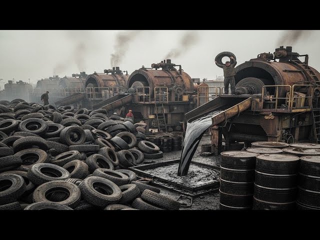 Unbelievable Recycling! How Old Waste Tyres Are Turned Into Oil Fuel & Steel Wires in Factory 