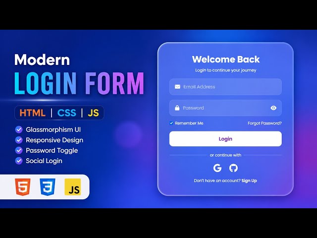 Build a Modern Glassmorphism Login Form Using HTML, CSS & JavaScript