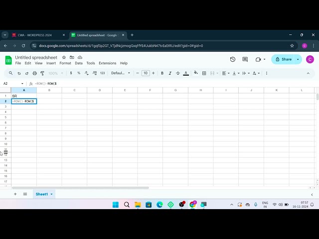 Sr Number Ka Formula In Excel ll Google Sheets create