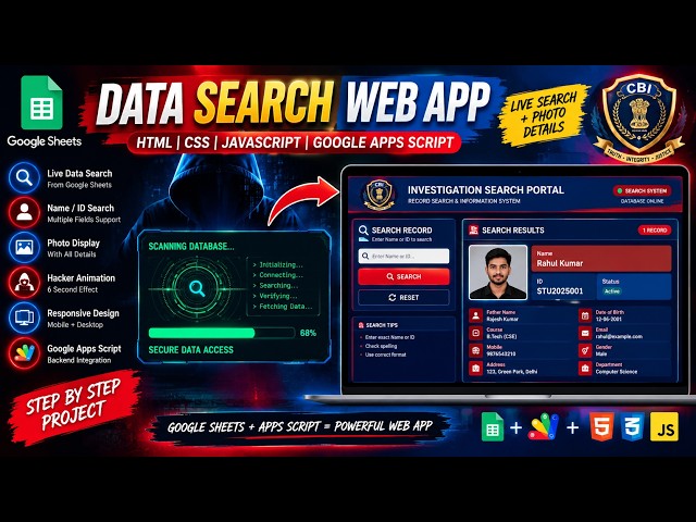 Google Sheets Data Search Web App | HTML, CSS & Google Apps Script | Live Search + Photo Details