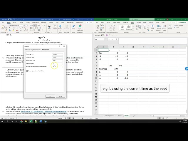Optimization X: Solving Nonlinear Programs with Excel Solver Evolutionary