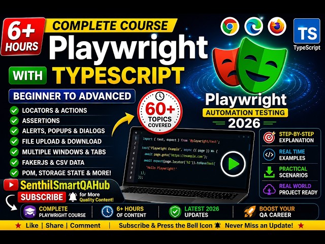 Playwright with TypeScript Full Course (6+ Hours) | Beginner to Advanced | Automation Testing 2026