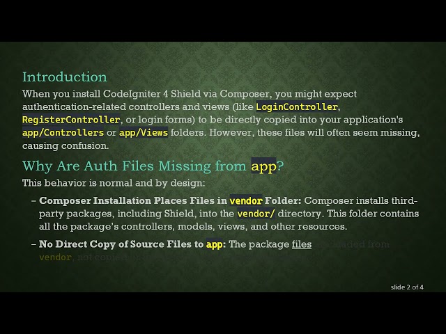 Understanding CodeIgniter Shield Installation and Missing Auth Files After Composer