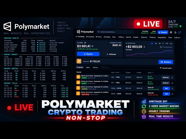 ⭕LIVE!  Polymarket Arbitrage Bot : Hourly Non-Stop Trading with 2 Sides Market Making Strategy