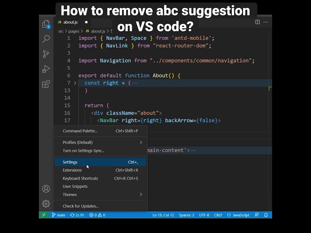 How to remove abc suggestion on VS code?