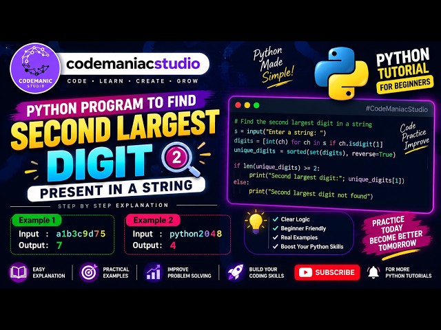 Python Program to Find Second Largest Digit in a String | Python Tutorial