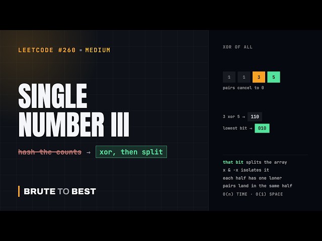 LeetCode #260: Single Number III — XOR, Then Split on One Bit