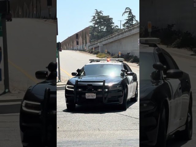 California Highway Patrol arriving on scene of a vehicle fire on the freeway
