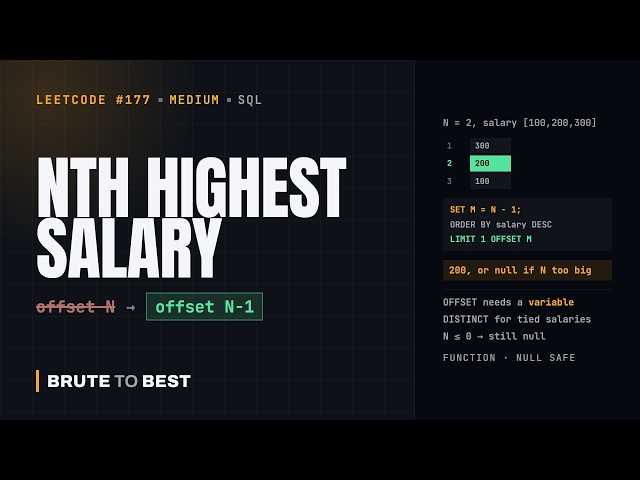 LeetCode #177: Nth Highest Salary — OFFSET N minus 1, Not N