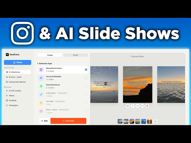Make Instagram Slide Shows with AI (for free) with ReelFarm