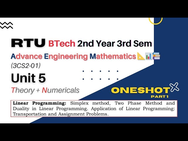 AEM Unit 5 Linear Programming (LPP) Part 1 | RTU B.Tech 3rd Sem | CSE