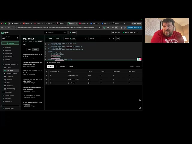 SCREENSHOT Project – Week 7 Backend & Database Demonstration | Michael Vitolo