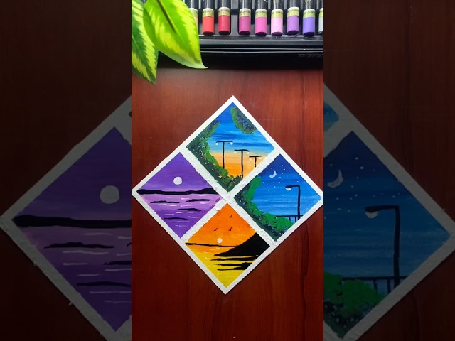 😍❤️ 4 Easy Sunset Drawing | Oilpastel Art For Beginners #art #oilpastel #tutorial