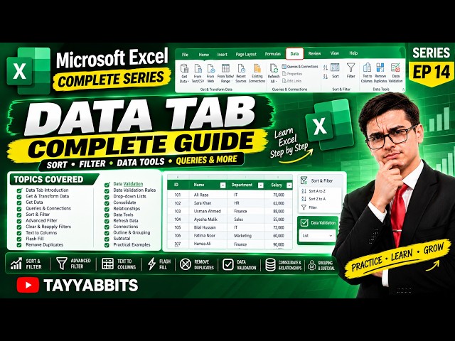 Microsoft Excel DATA Tab Complete Tutorial | Sort, Filter, Data Tools, Queries & More | EP 14