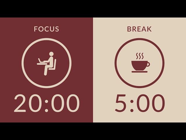 20/5 Pomodoro Timer with Brown Noise 🎧 1-Hour Study with Me for Deep Focus & ADHD ✨
