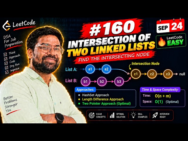 Intersection of Two Linked Lists | (LeetCode 160)  | Java | Two Pointer  | DSA Interview