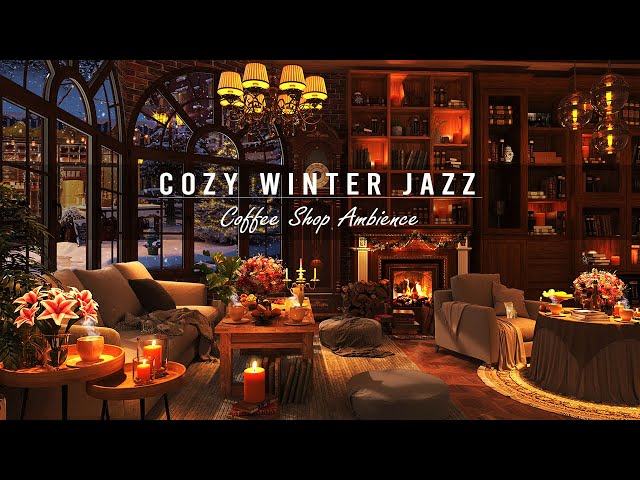 Cozy Winter Night with Bookstore Cafe Ambience and Relaxing Jazz Piano Music for Read, Study, Sleep